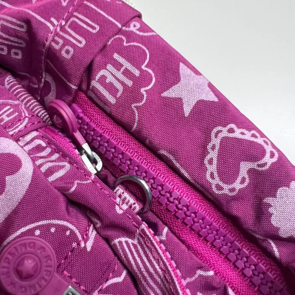 Kipling Backpack Pink Purple Print Girls School Bag Hello Hearts Stars Live.Ligh